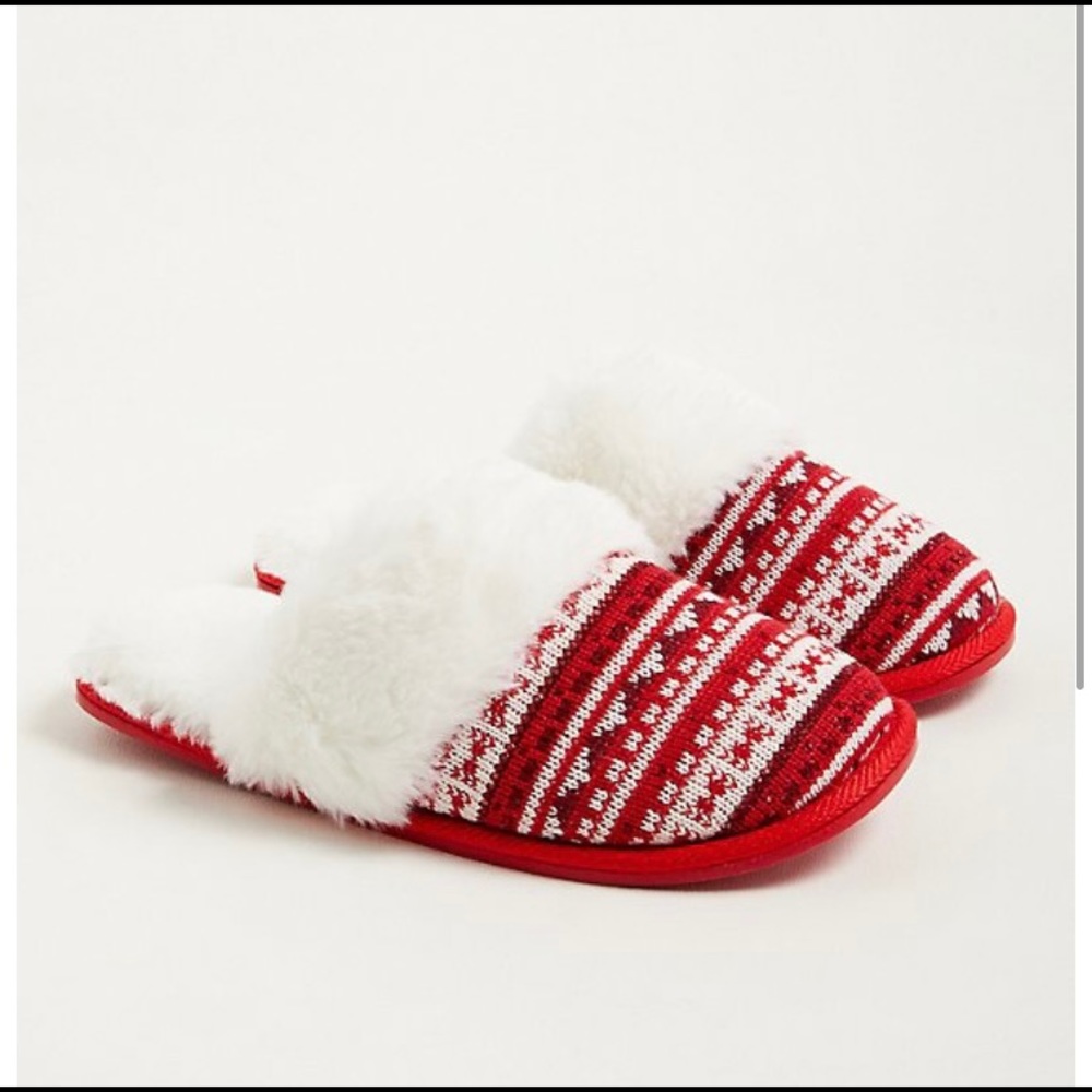 Torrid Fur Slip-On Slipper - Red Fair Isle Size 6.5 WW